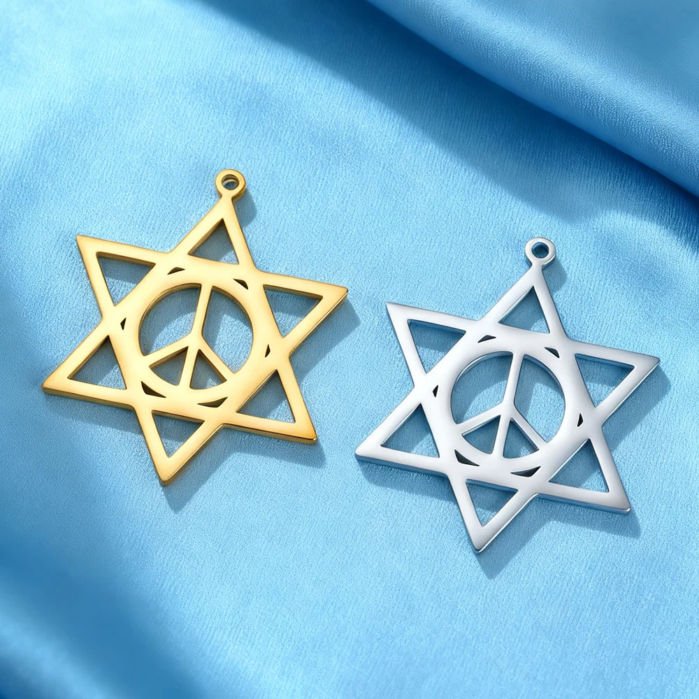 Dawapara Star of David Peace Symbol Pendant for Jewelry Making Peace Sign Hexagram DIY Accessories Stainless Steel Jewelry