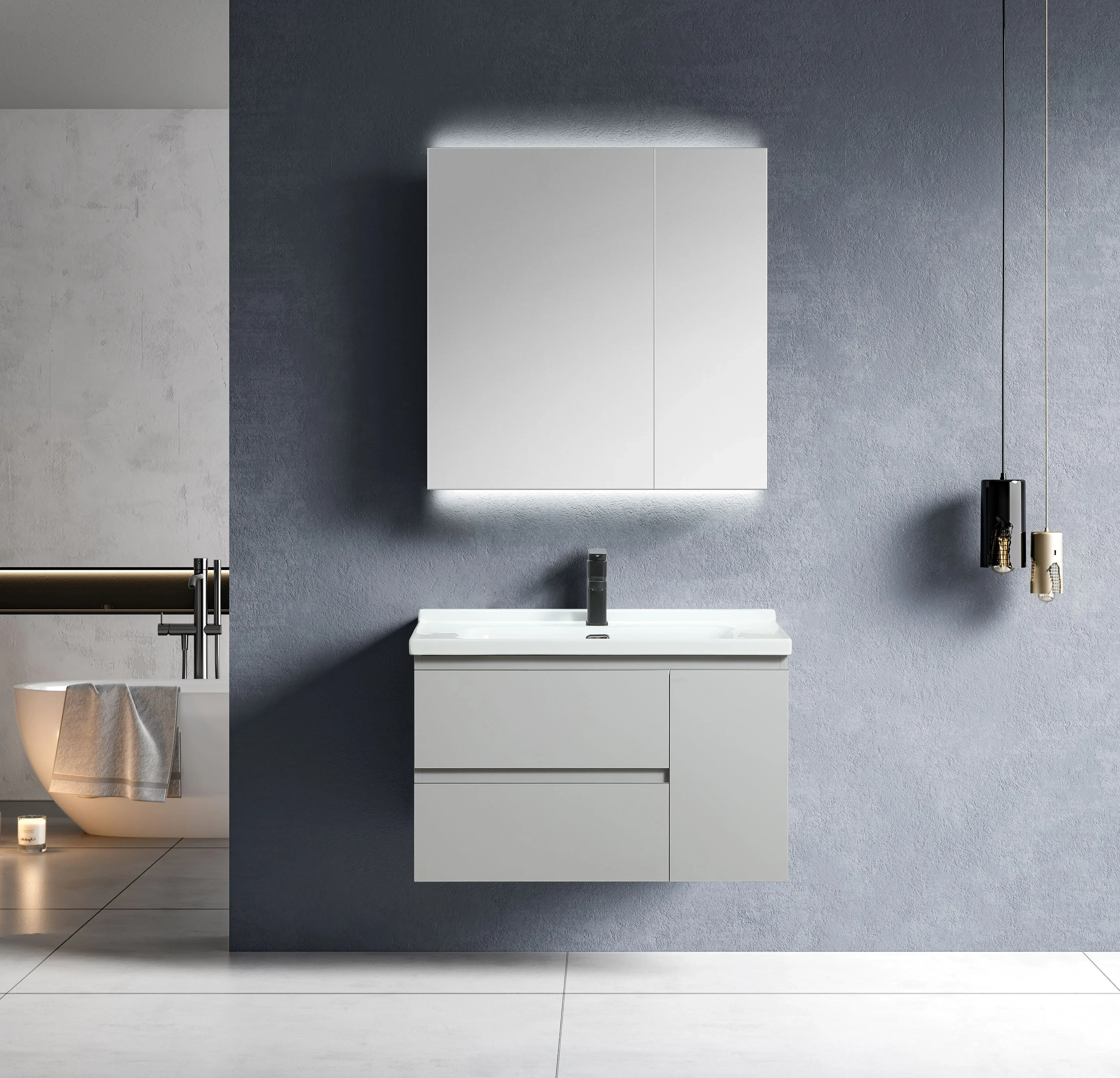 xx-Modern Eco-friendly Wall-mounted Vanity Combo With Ceramic Basin Durable And Easy To Clean White Wood Color Bathroom Fixture
