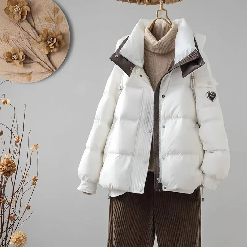 파커 겨울 따뜻한 후드 숏 여성 코튼 재킷 2025 신상 솔리드 컬러 루즈핏 두꺼운 긴팔 패션 여성 코튼 재킷