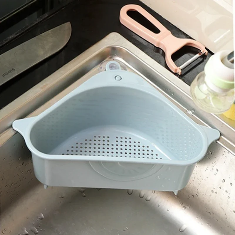 New Kitchen Triangular Sink Strainer Drain Fruit Vegetable Drainer Sponge Rack Storage Tool Basket Suction Cup Sink Filter Shelf