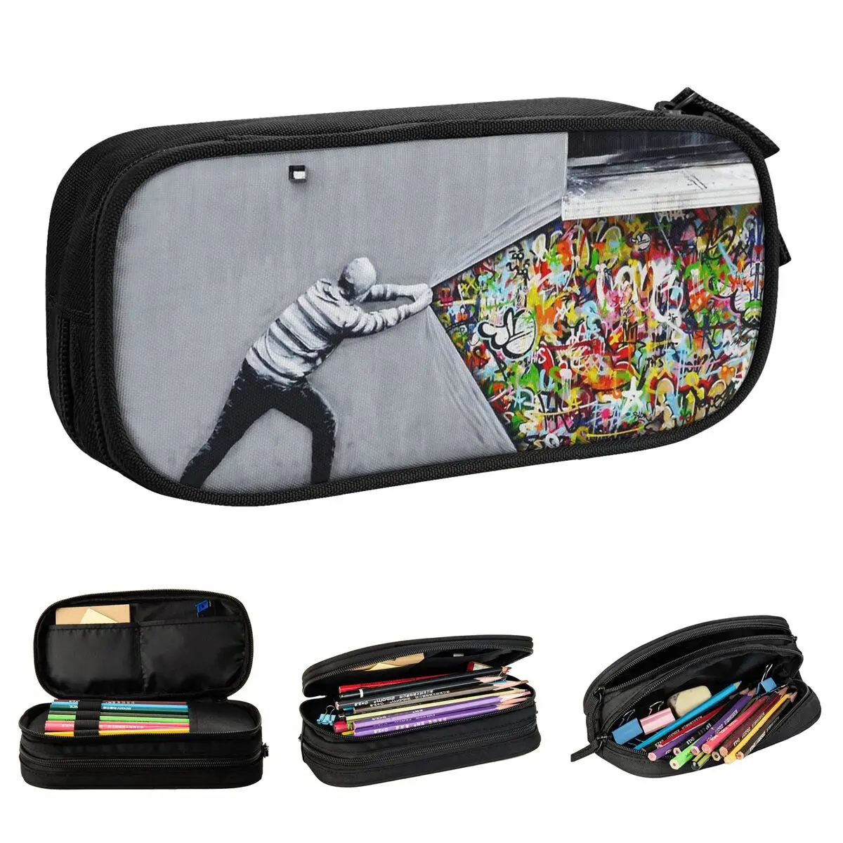 banksy descobrindo lapis graffiti pen box bags for kids lapis de grande capacidade para estudantes presente da escola 01