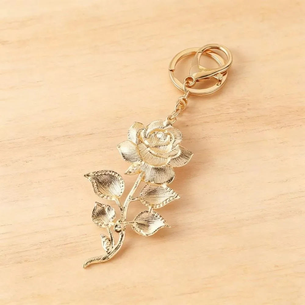 Rose Flower Keychain Rhinestone Lobster Clasp Crystal Keyring Hanging DIY Jewelry Rose Flower Pendant Handbag Decor Accessories