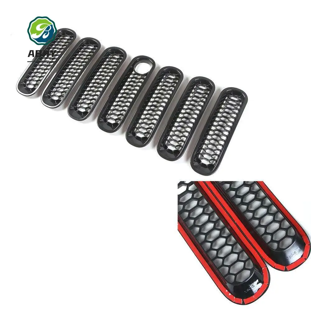 

ABHY-Front Grill Mesh Inserts Kit Honeycomb Clip-In Grille Guard Mesh Grille With Lock Hole For Jeep Wrangler JK 2007-2017