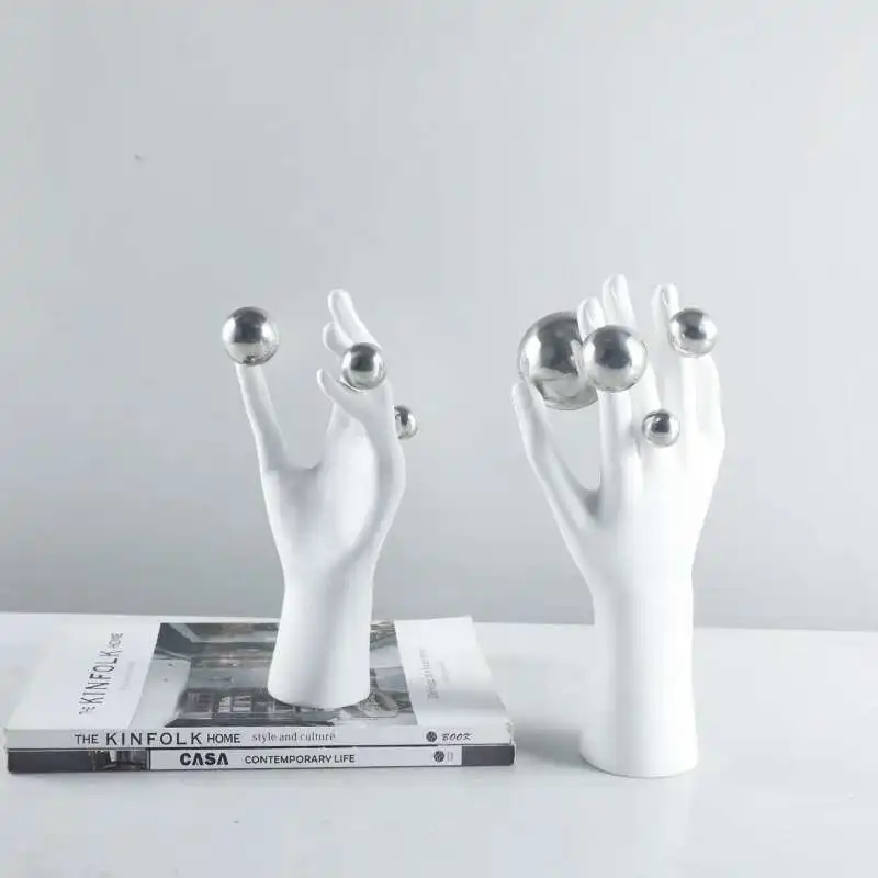 

Minimalist modern resin white palm sculpture model room creative metal bubble ball art home decoration