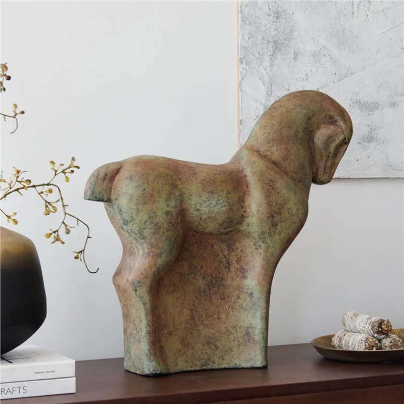 Sculpture New Chinese-style tan horse big sculpture retro old horse ornament model room entrance decoration
