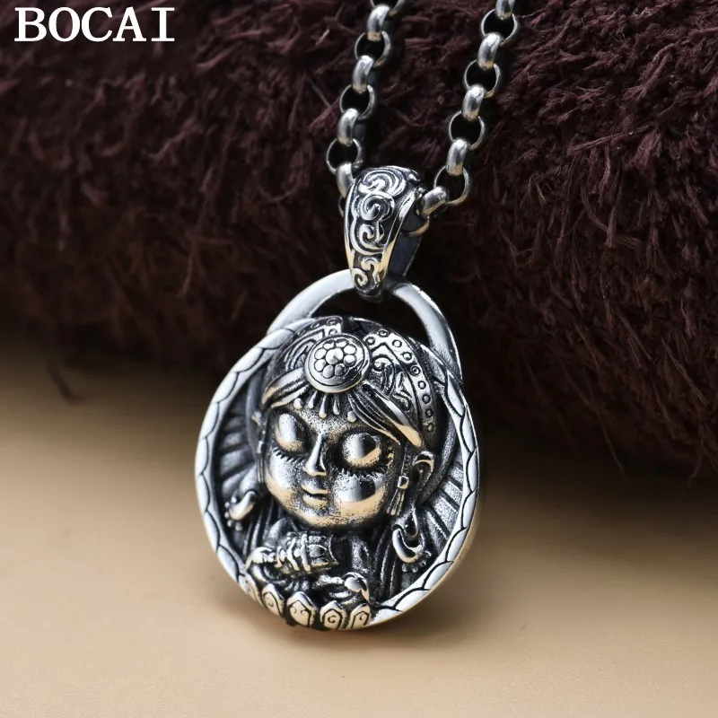 BOCAI S925 Стерлингового Серебра Мода Ретро Модная Статуя Богини Мультяшная Версия Zakiram Подвеска Дамы