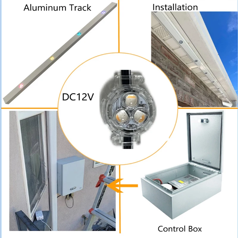 Outside 100FT Christmas Lights With Aluminum Track DC12V Point Lights Permanent House Lights