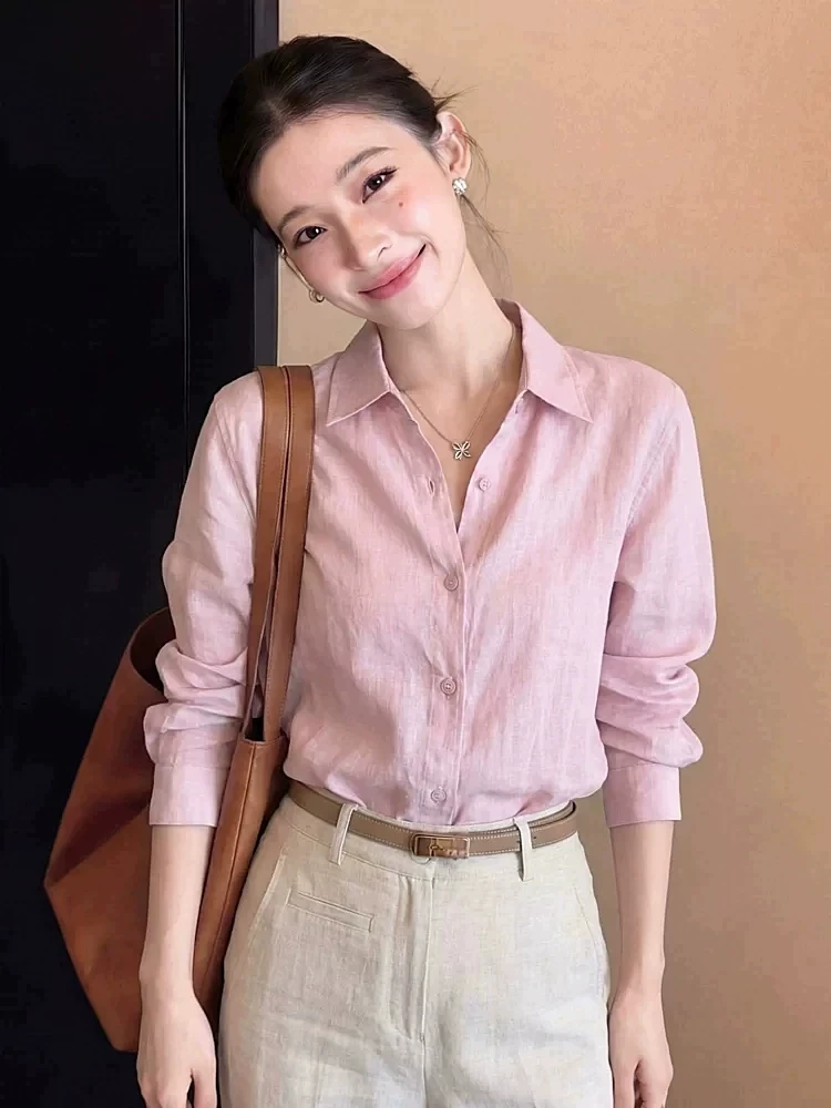 

Summer Women's Pink Long Sleeve Sun Protection Shirt Casual Thin Loose Outerwear Top Trendy Brand Button European Style