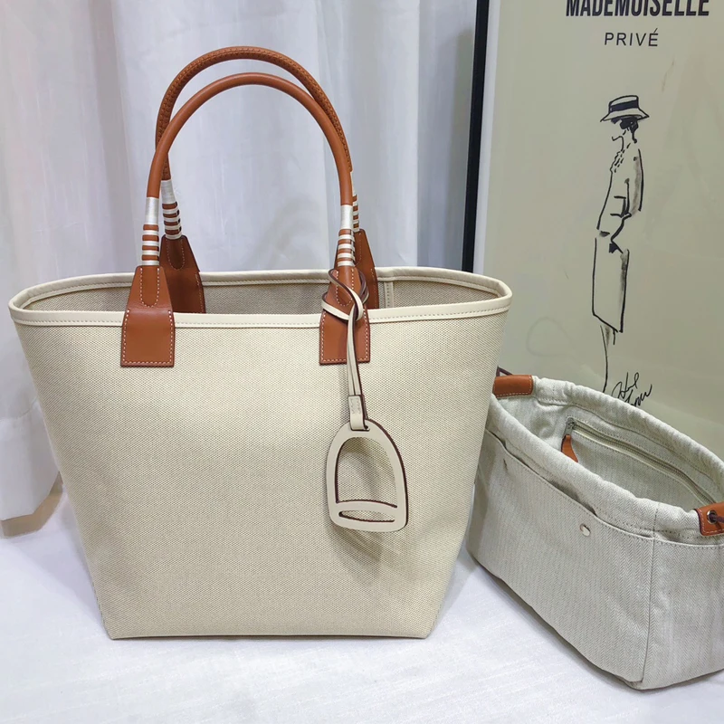 Canvas Handbag Tote Bag Woman High-Capacity Shopping Bag Commute Versatile Inner Bag Advanced Feeling Fashion Simplicity