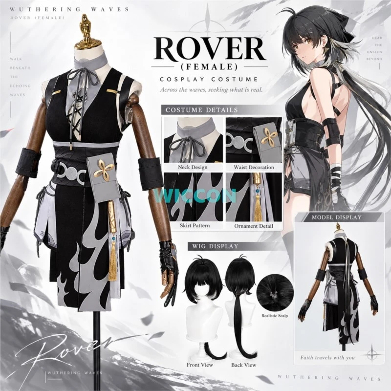 Costume de cosplay de Rover, perruque pour le personnage principal de Wuthering Waves, uniforme féminin, perruque pour Halloween, carnaval, accessoires pour femmes.