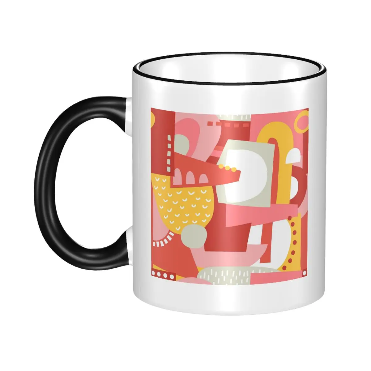 Contemporary Collage Pink Red Yellow Whiite Mug Funny Ceramic Coffee Cups Tea Mugs Milk Cup Drinkware Gifts for Friends