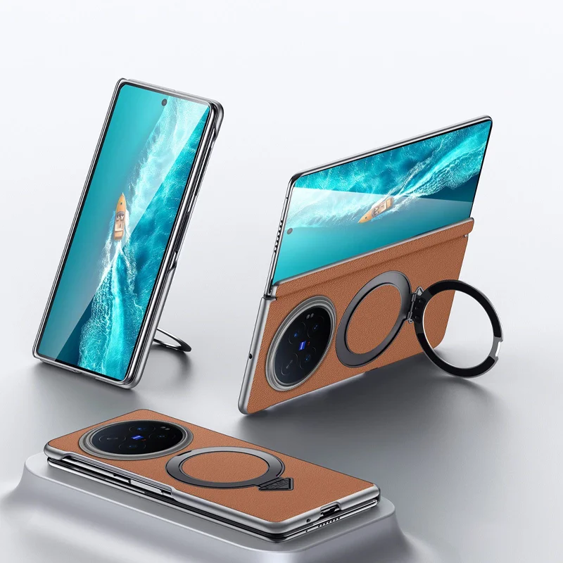 Leather Case For Vivo X Fold 6 Bracket Back Cover Shell