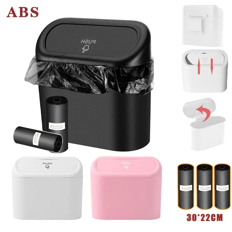 Hanging Car Trash Can Car Flip Top Trash Can Interior Trash Storage ABS Trash Can with Lid Trash Bin Can for Car Office Home