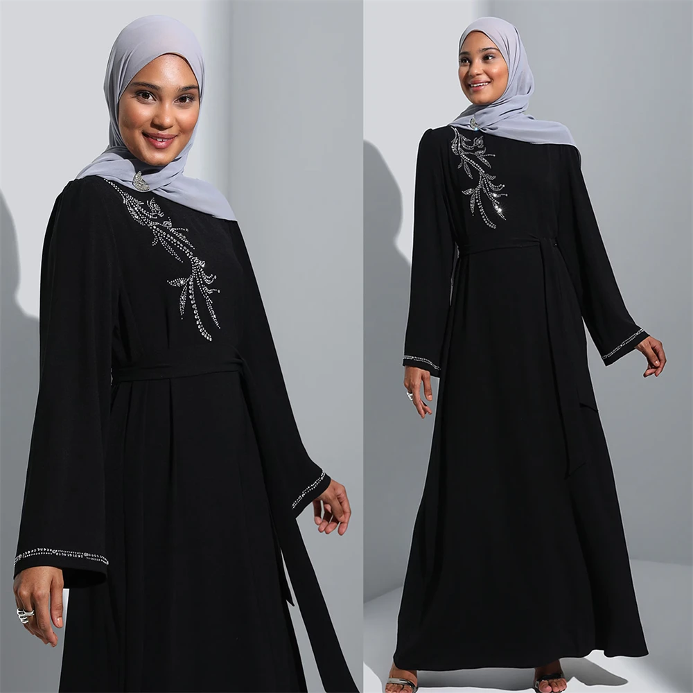 

Modest Abaya Muslim Women Diamond Long Maxi Dress Dubai Kaftan Eid Party Gown Islamic Femme Musulmane Jalabiya Vestidos Clothing