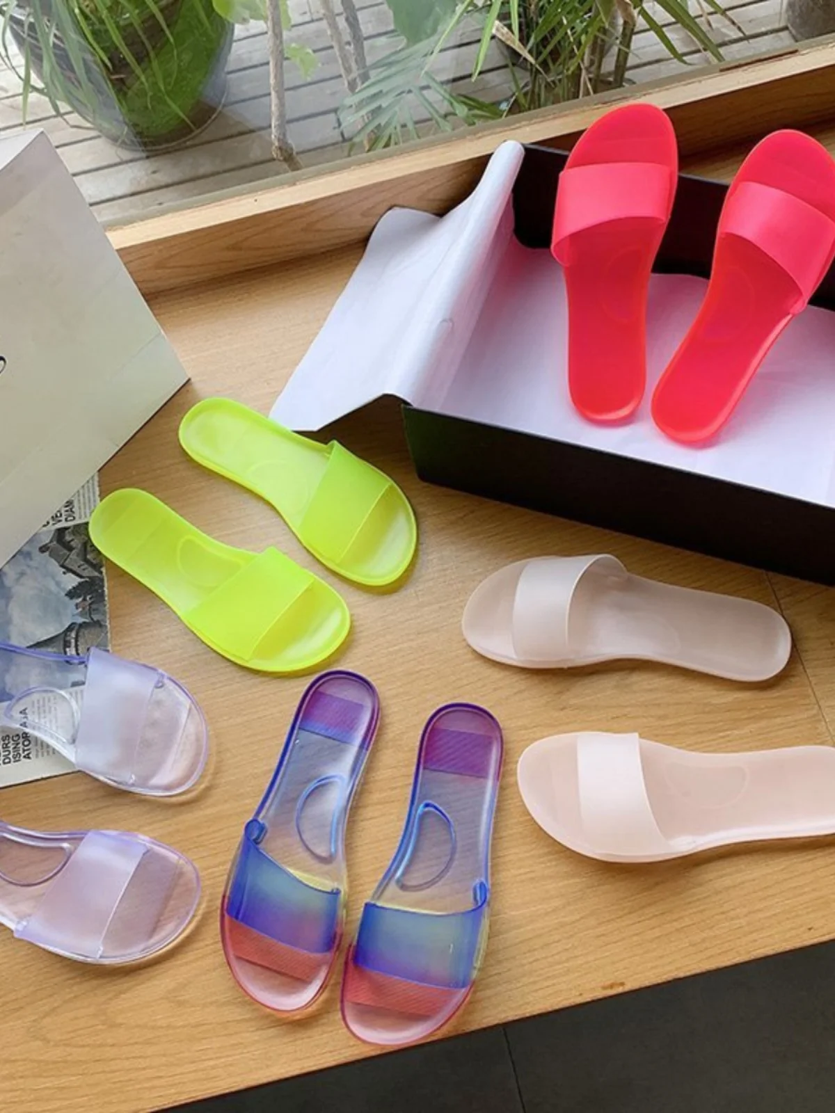 

Large Size Women's Jelly Slippers Korean Sle Flat Heel Rubber Bot Casual Wear Summer Open Toe Sandals