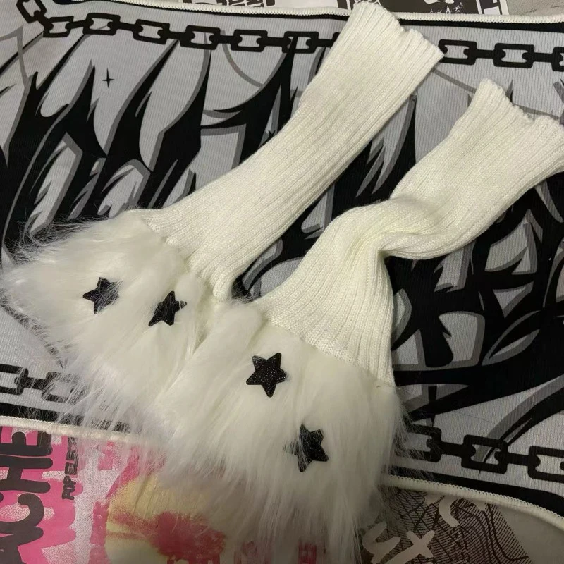 Y2k-Botas de calcetín apilables con forma de estrella esponjosa, calcetines de media pierna, mallas versátiles de moda de otoño e invierno, manga de pierna gótica Harajuku