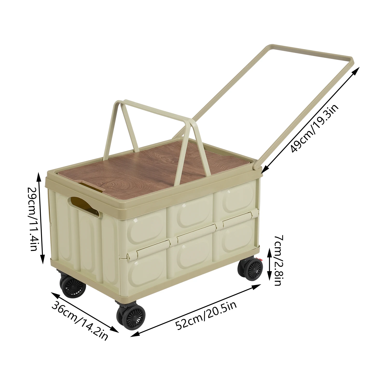 55L Rolling Cart, Green Folding Trolley Container with Wheels, Foldable Organizer, Multifunctional Cart for Outdoor & Indoor