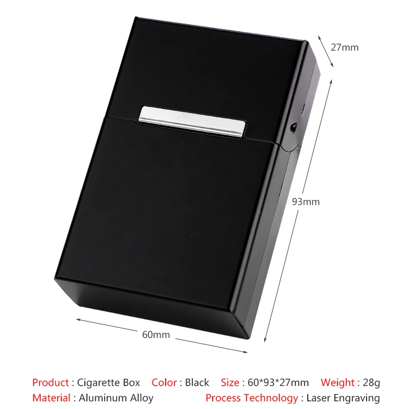 20 Sticks Black Flip Cover Storage Box Metal Aluminium Alloy Cigarette Case With Magnet LOGO Custom Laser Engraved Smoking Gift