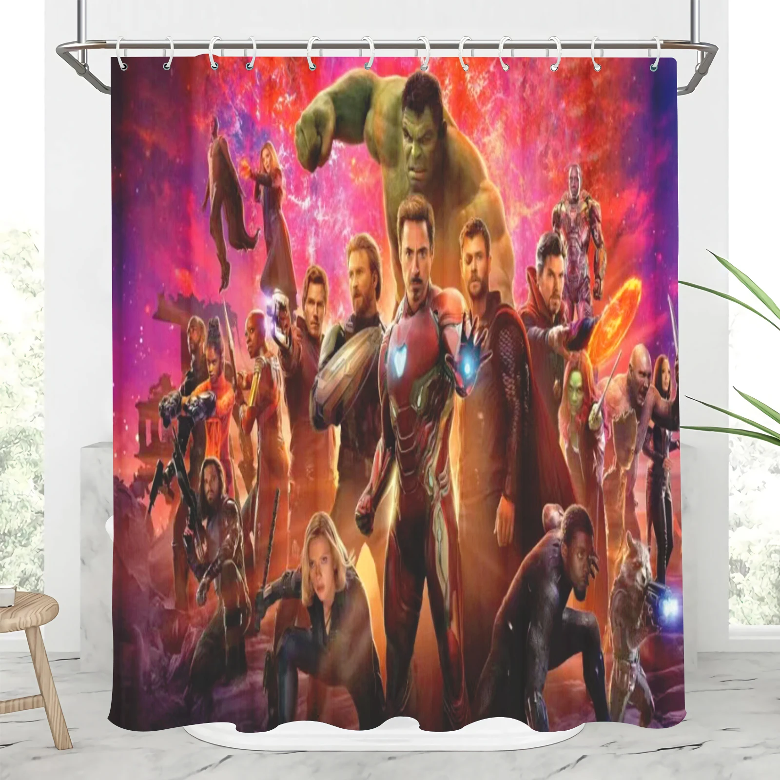 Disney The Avengers Cartoon Curtain, Super Hero Tale Bathroom Accessories Cute Full Luxury Curtain Shower Screen Ocean Hook Set