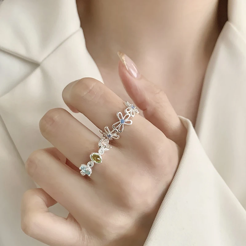 GANPUP Exquisiter Funkelnder Kubischer Zirkon Verstellbarer Fingerring für Damen, Modischer Neuer Ring, Schmuckgeschenk für Party und Hochzeit – Detail 4