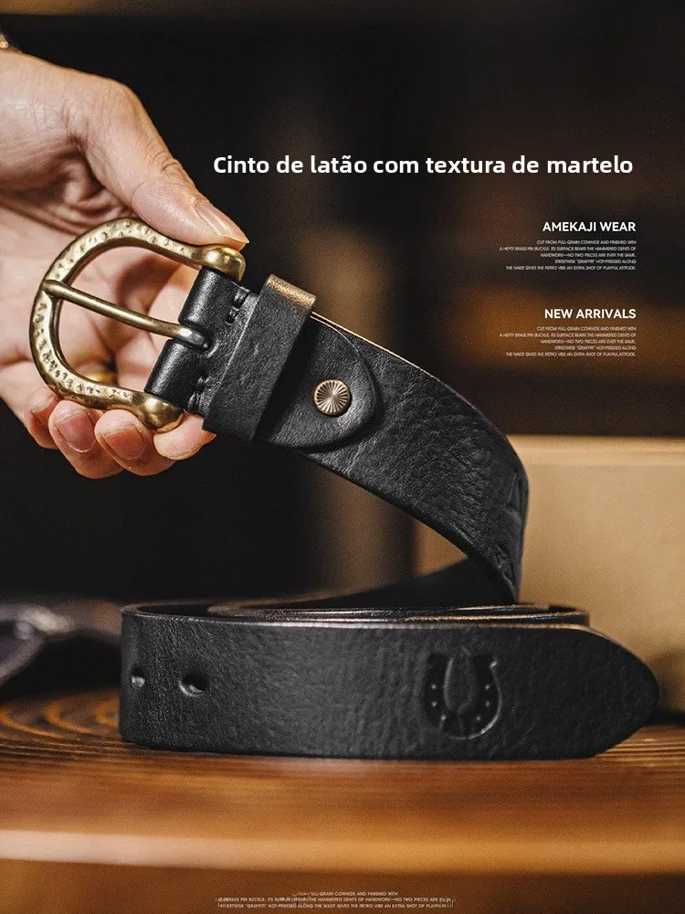 american-style-men's-leather-belt-single-needle-copper-buckle-head-skin-top-layer-cowhide-casual-fashion-waist-belt