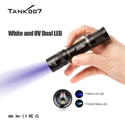 TANK007 F2 Lanterna Dupla Luz 365NM LED UV 3W 160LM 130M Iluminação Lanternas LED EDC Anti-falsa Detecção Mini Tocha