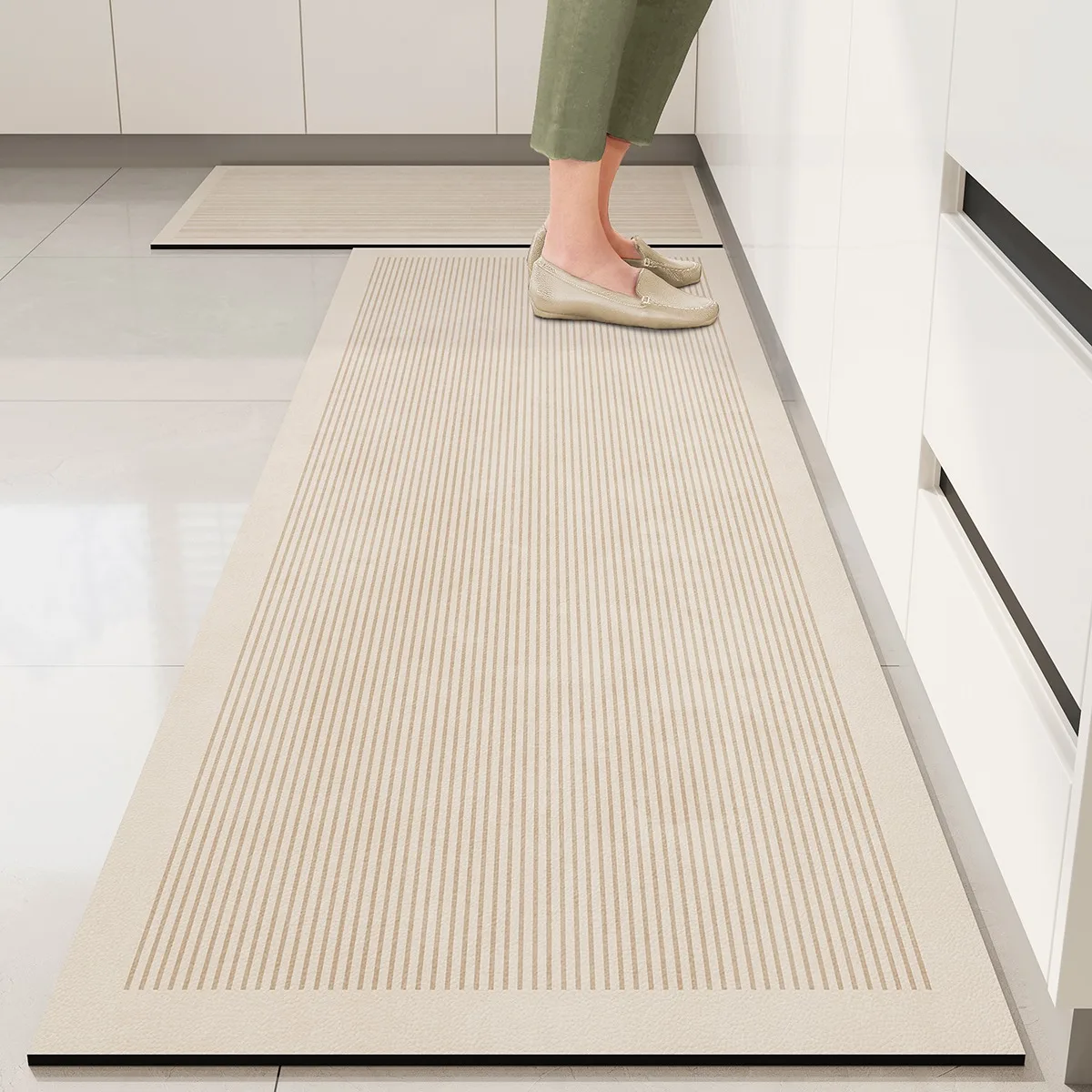 

Kitchen Floor Mats Striped Style Carpet Pvc Leather Non-slip Rug Waterproof Oil-proof Foot Mat Long Strip Home Decoration Rugs