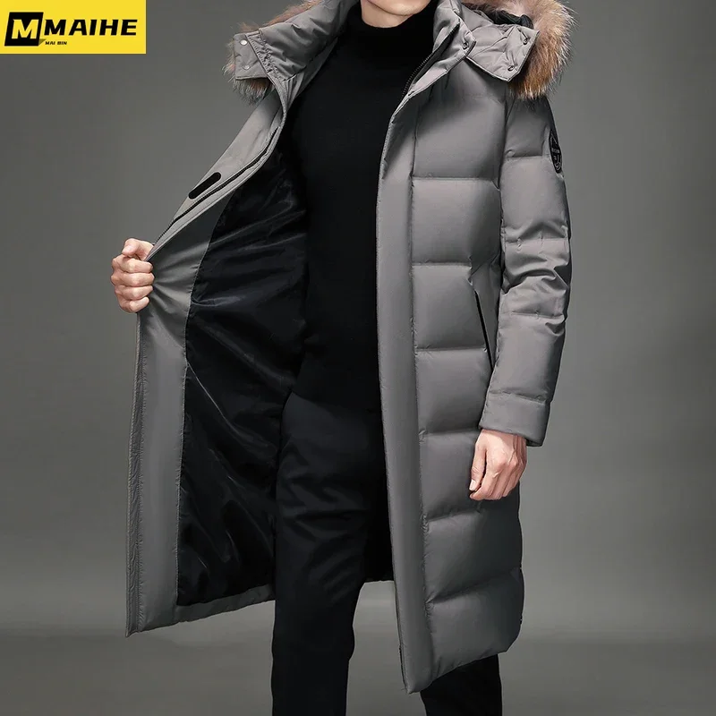 Men's Thickened Down Jacket -30 Winter Warm Down Coat 2024 New Men Fashion Long White Duck Hooded Down Parkas Plus Size 5XL