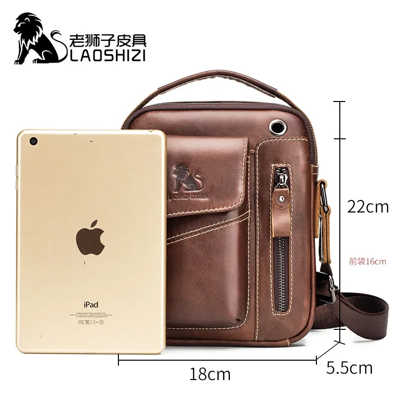 Men Shoulder Bag Men Genuine Leather Handbag Men's Crossbody Bags Business Male Solid Messenger Bag Travel Bag Multiple Pockets