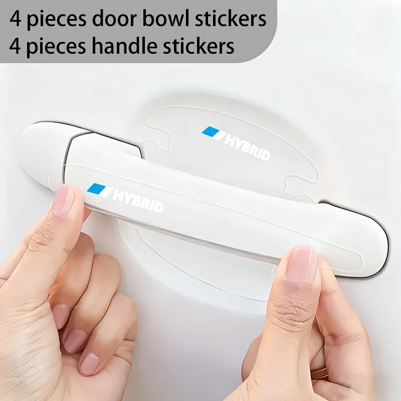 

8Pcs/Set HYBRID Logo Clear Door Cup & Handle Stickers, Waterproof Anti-Scratch PVC Car Decals