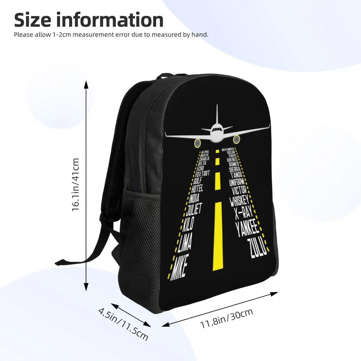 Pilot Alphabet Aviation Aircraft Gift Laptop Backpack Women Men Fashion Bookbag for School College Student Airplane Aviator Bags