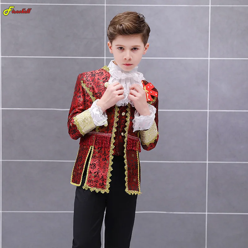 Kids Punk Halloween Kostuums Koning Prins Renaissance Middeleeuwse Jongen Gothic Cosplay Party Kostuum Jas + Broek + Tie Volledige Set