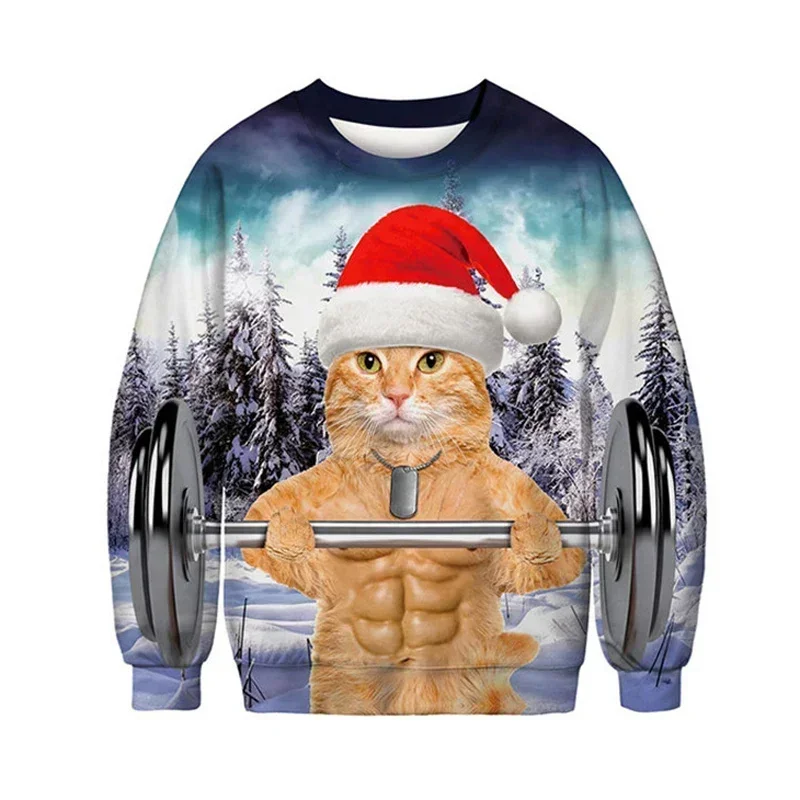 2024 Funny 3D Print Cat Sweater Men Women Ugly Christmas Sweaters Jumpers Tops Holiday Party Pullover Hoodie Sweatshirt 3XL