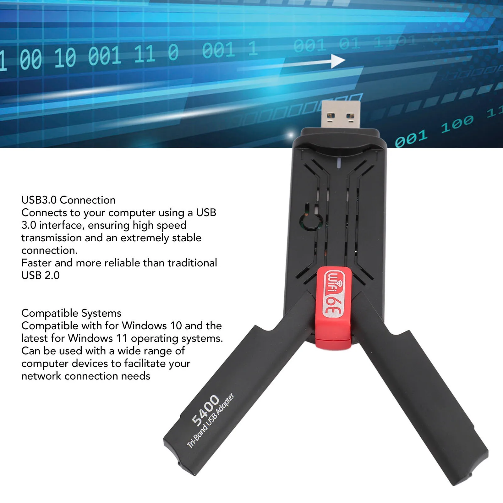 

Беспроводной сетевой адаптер USB3.0, высокоскоростной адаптер Plug and Play, 5400 Мбит/с, USB-адаптер Wi-Fi, Wi-Fi 6E, 2,4G, 5G, 6G для настольных ПК