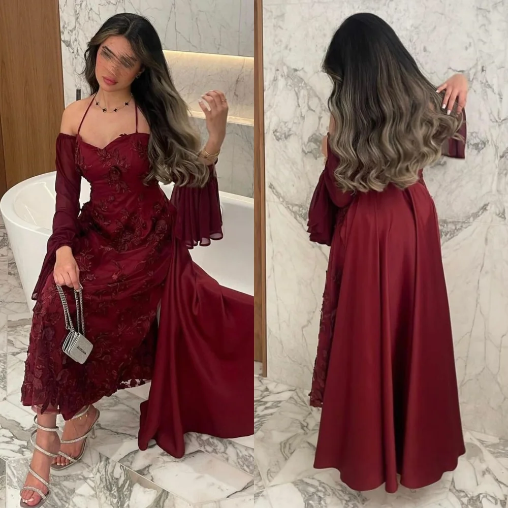 Vestido de baile de Arabia Saudita, traje Midi con bordado Charmeuse de celebridad, línea A, sin tirantes, a medida, para ocasiones