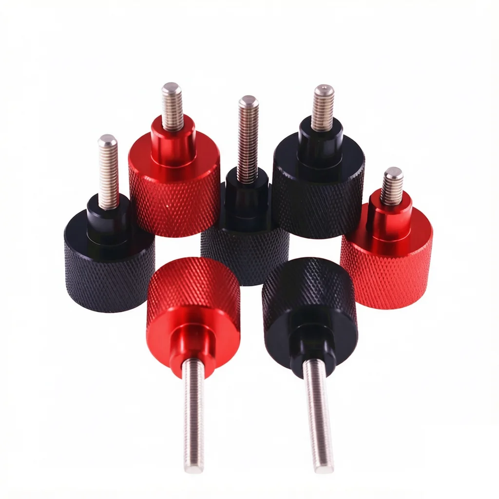 M3 M4 M5 M6 M8 M10 Black/Red Aluminium Alloy+Stainless Knurled Thumb Screw Hand Grip Knob Step Bolt Screws Handle Step Screw view 4