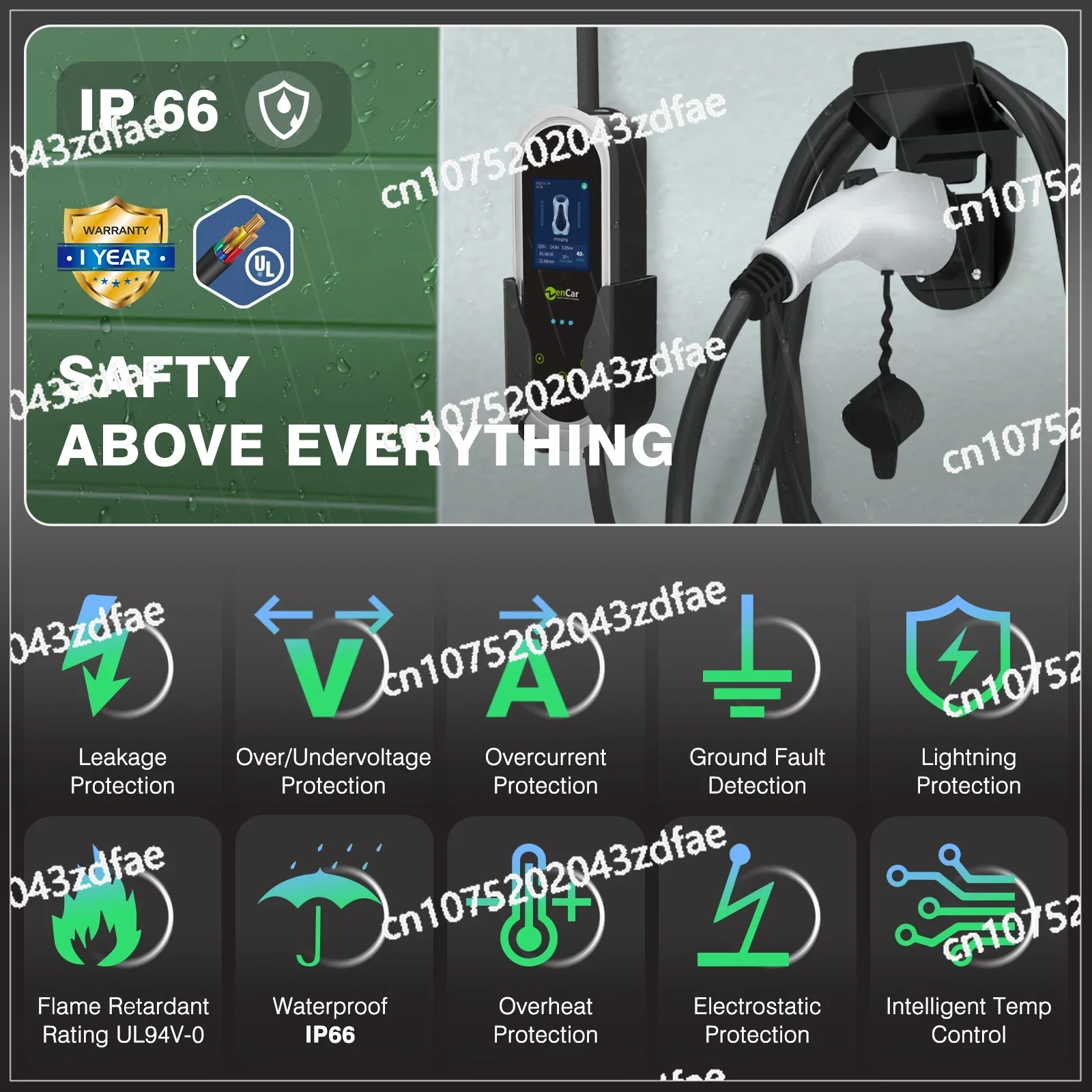 شاحن Zencar Model E pro gb/t 7kW المحمول EV 32A المستوى 2 EVSE الأزرق CEE مع مستشعر درجة الحرارة مع حاملات #2