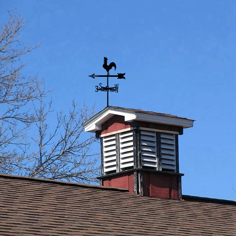 2X Rooster Weather Vane - Retro Cockerel Weathervane Silhouette - Decorative Wind Direction Indicator For Outdoor