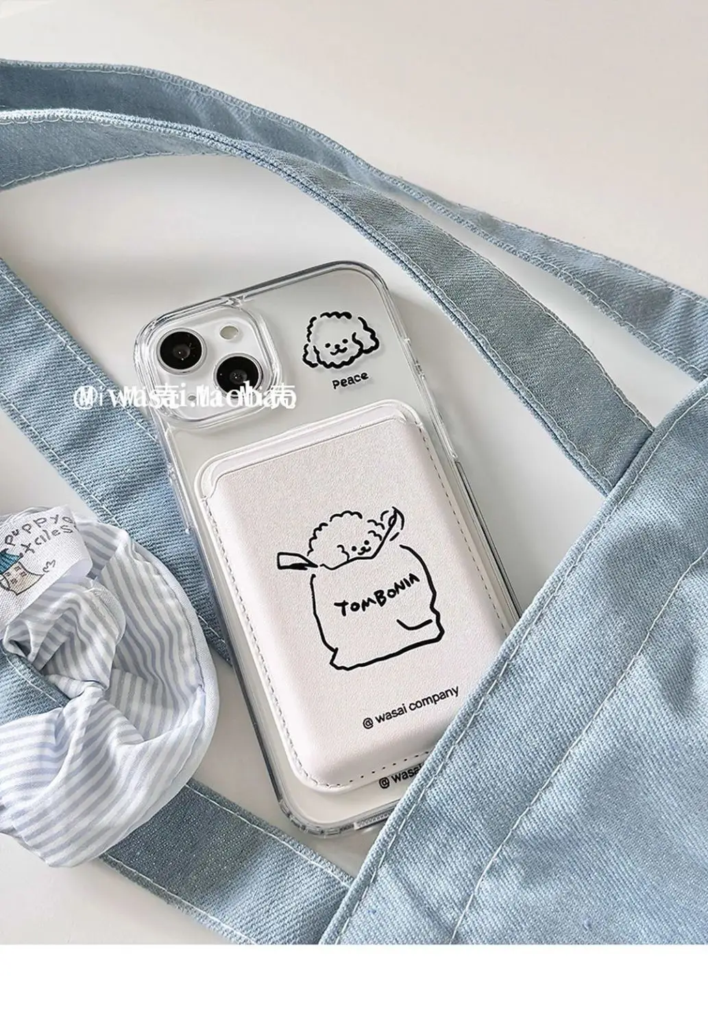 Illustration Puppy for Magsafe Card for iPhone 16 15 13 14 Pro Max Samsung Case Leather Card Cover ID Subway Access Card Slot
