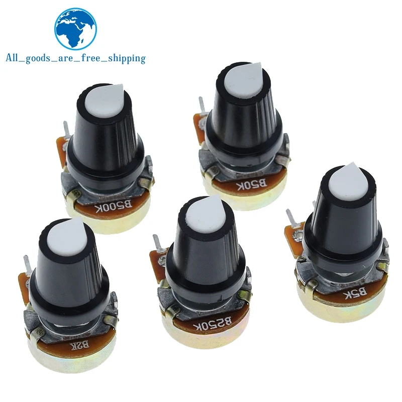 1 Sets WH148 1K 10K 20K 50K 100K 500K Ohm 15mm 3 Pin Linear Taper Rotary Potentiometer Resistor for Arduino with AG2 White Cap