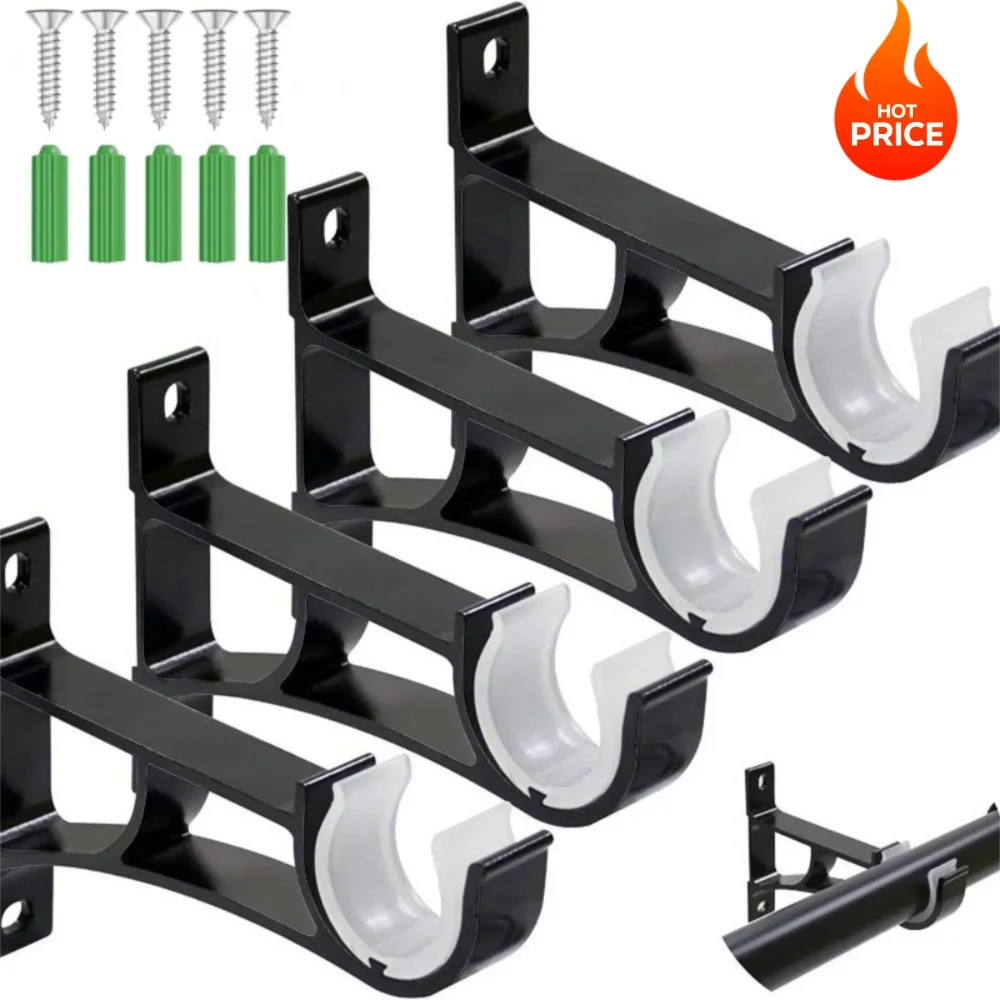 New Aluminum Alloy Curtain Rod Support with Screws Heavy Duty Curtain Fixing Clip Single Metal Window Hardware Tools