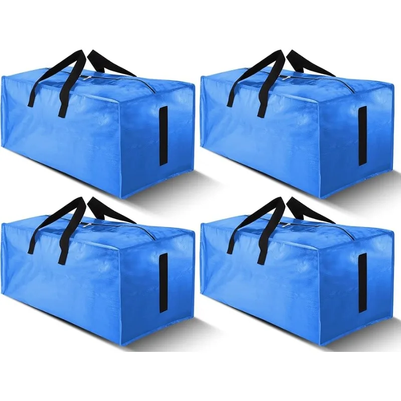 

4 Pack Large Strong Moving Bags with Zippers & Carrying Handles - Water-Resistant - Heavy Duty Storage Tote for Space Saving, Fo