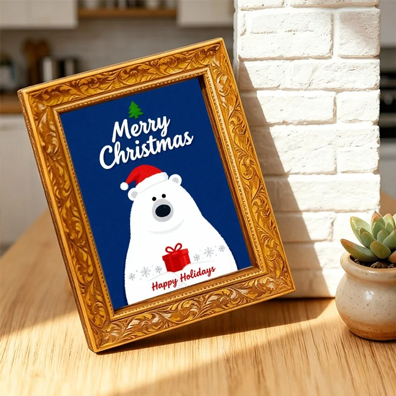 Cute Polar Bear With Santa Hat Wooden Fridge Magnet Xmas Print Magnetic Refrigerator Ornament Kitchen Holiday Keepsake Gift