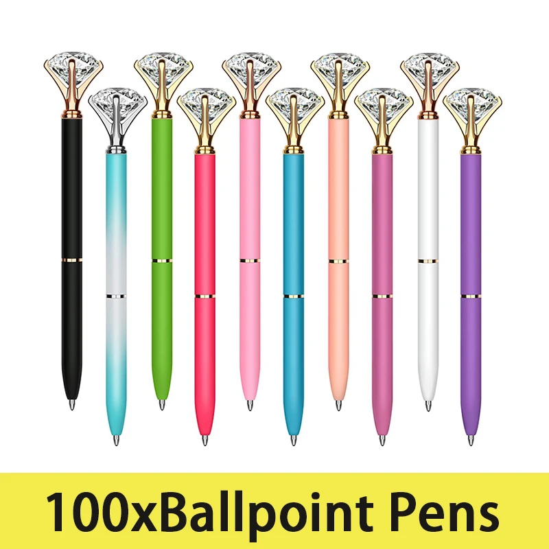 

100Pcs White Diamond Pen Wedding Office Supplies Decorative Gift Metal Ballpoint Pens With Black Ink