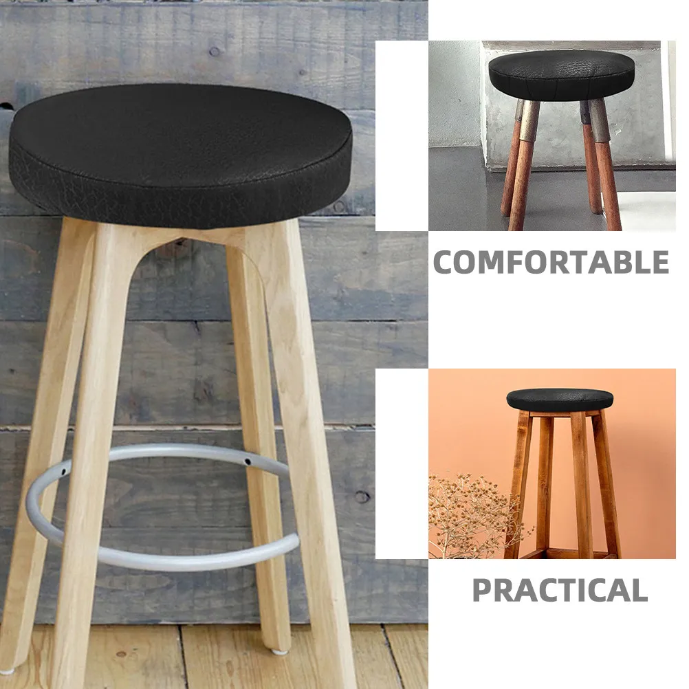Round Stool Covers Black Elastic Universal Fit 33Cm Slipcover Washable Bar Stool Cushion Pads PU Seat Covers Kitchen Bar