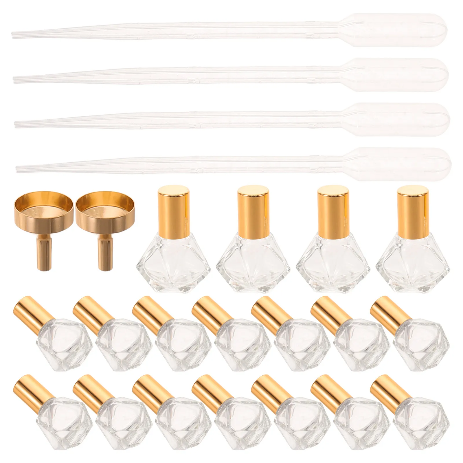 

36Pcs Essential Oil Roller Bottle Set 8Ml Refillable Perfuming Containers Gold Cap Funnel Droppers Travel Aromatherapy Roll on