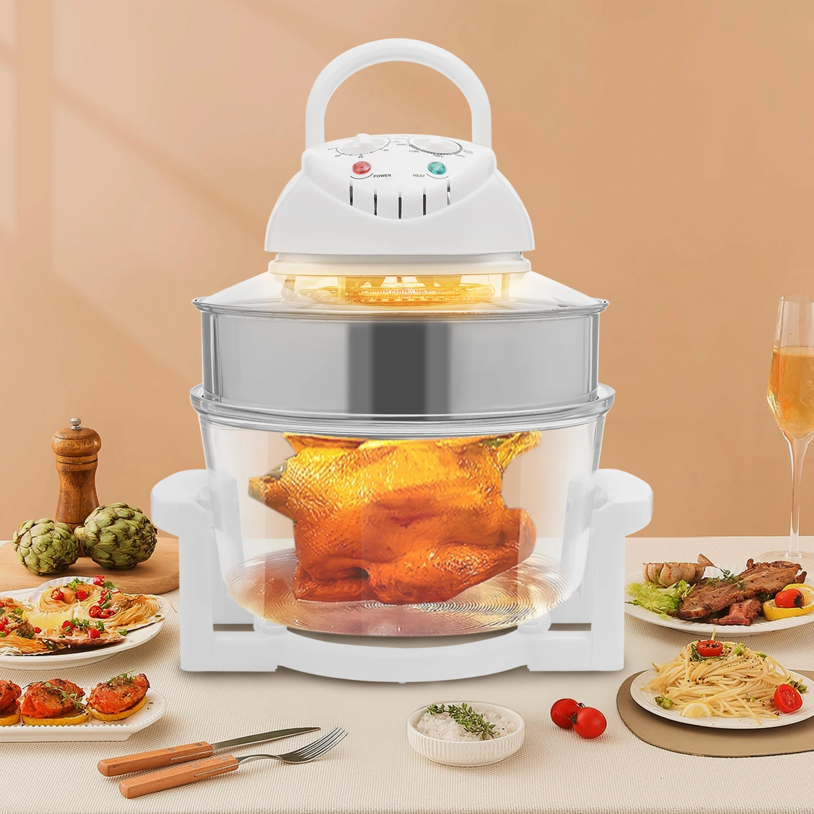 

Turbo Air Fryer, 17L Deep Fryer with Basket, 1200-1400W, Temperature Control 32-482°F Timer 0-60min, Glass Pot w/ Expansion Ring