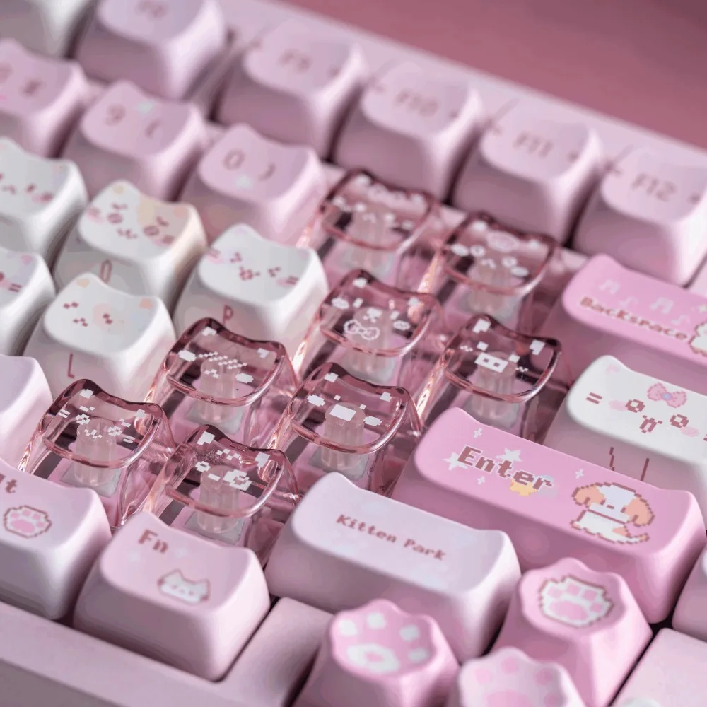 pixel-kitty-keycap-set-167key-pbt-pc-cute-pink-keyboard-cap-mao-profile-custom-gaming-keycap-for-mechanical-keyboard-accessories