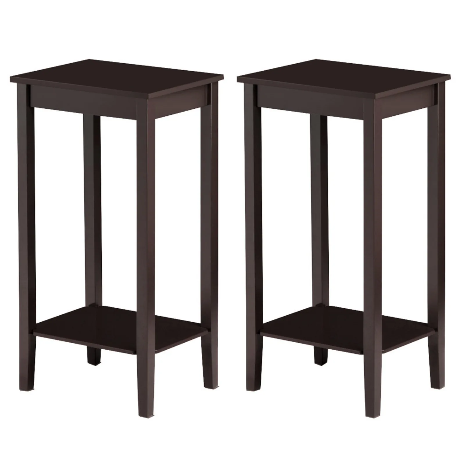 

US Tall End Table Set of 2 Sofa Chair Side Table Accent Stand w/Shelf, Dark Brown