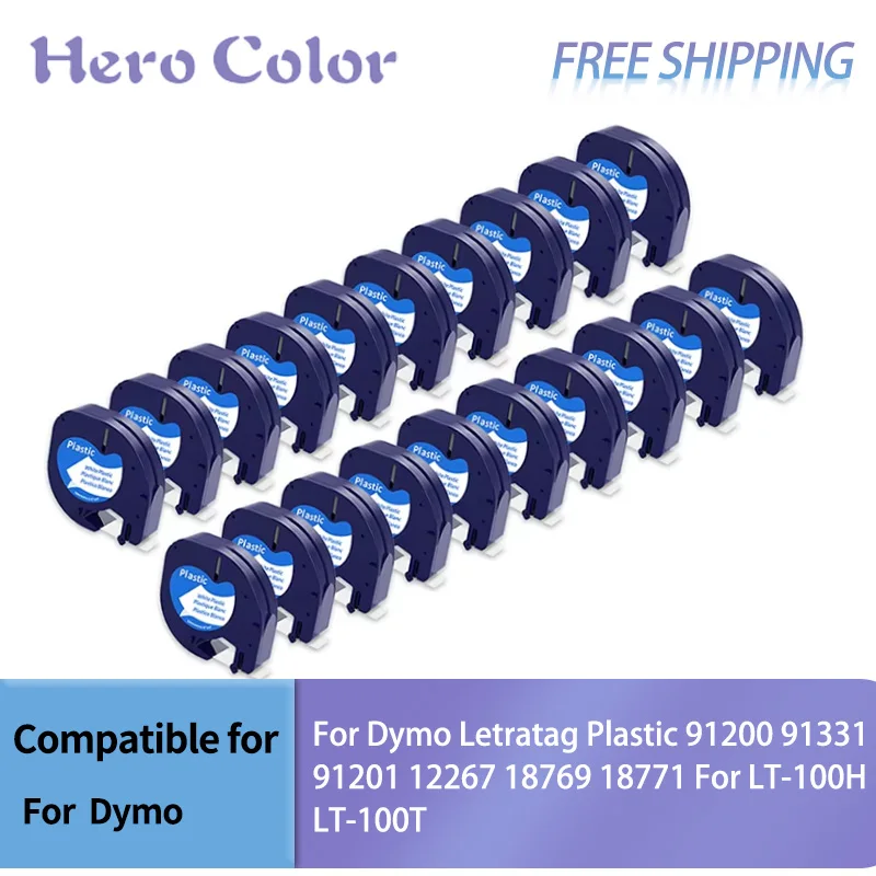 20PCS 91330 LT Label Tape 12mm*4m Compatible For Dymo Letratag Plastic 91200 91331 91201 12267 18769 18771 For LT-100H LT-100T